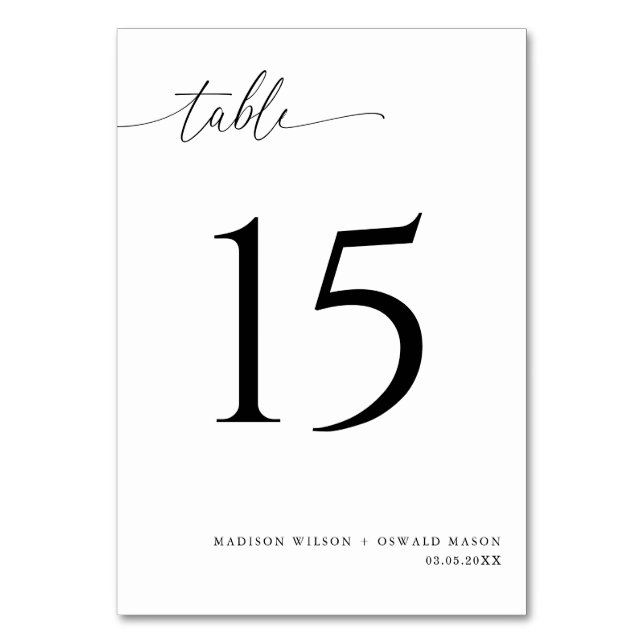 Elegant Modern Black Calligraphy Wedding 15 Table Number (Front)