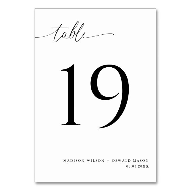 Elegant Modern Black Calligraphy Wedding 19 Table Number (Front)