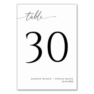 Elegant Modern Black Calligraphy Wedding 30 Table Number