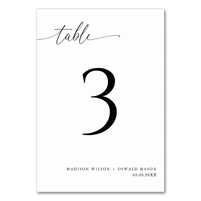 Elegant Modern Black Calligraphy Wedding 3 Table Number (Front)
