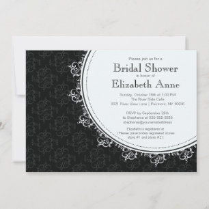 Elegant Modern Black Damask Bridal Shower Invitation
