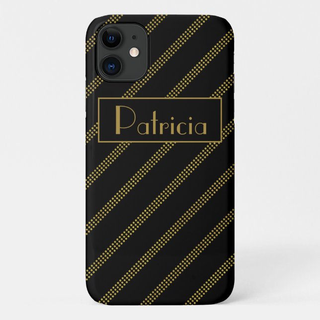 Elegant Modern Black Dotted Gold Lines Case-Mate iPhone Case (Back)