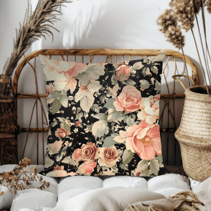 Elegant Modern Black Floral Pattern Cushion