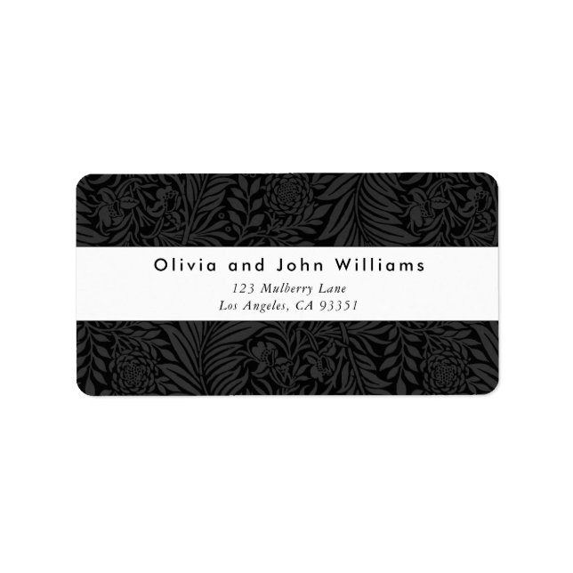 Elegant Modern Black Floral Return Address Labels (Front)
