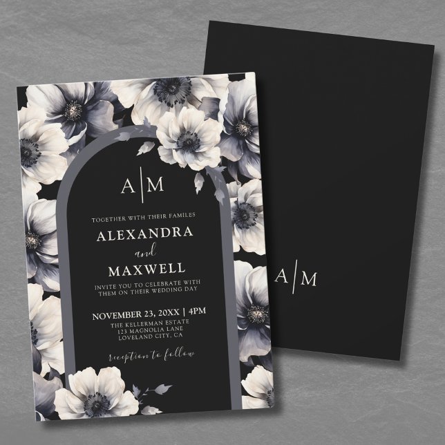 Elegant Modern Black Floral Wedding Invitation (Elegant Modern Black Floral Wedding Invitation)