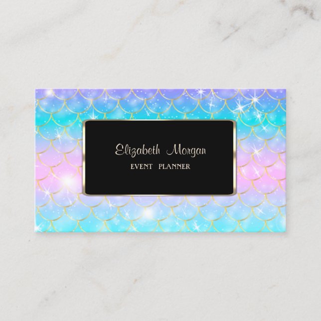 Elegant,Modern,Black Frame Memaid Business Card (Front)
