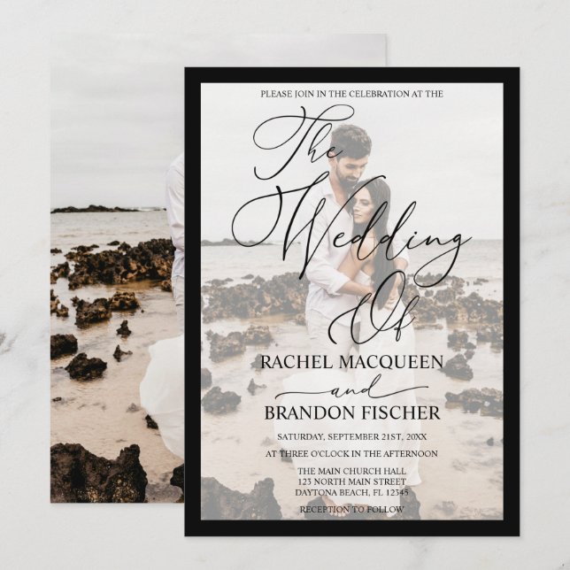 Elegant Modern Black Framed Couple Photo Wedding Invitation (Front/Back)