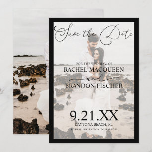 Elegant Modern Black Framed Couple Photo Wedding Save The Date