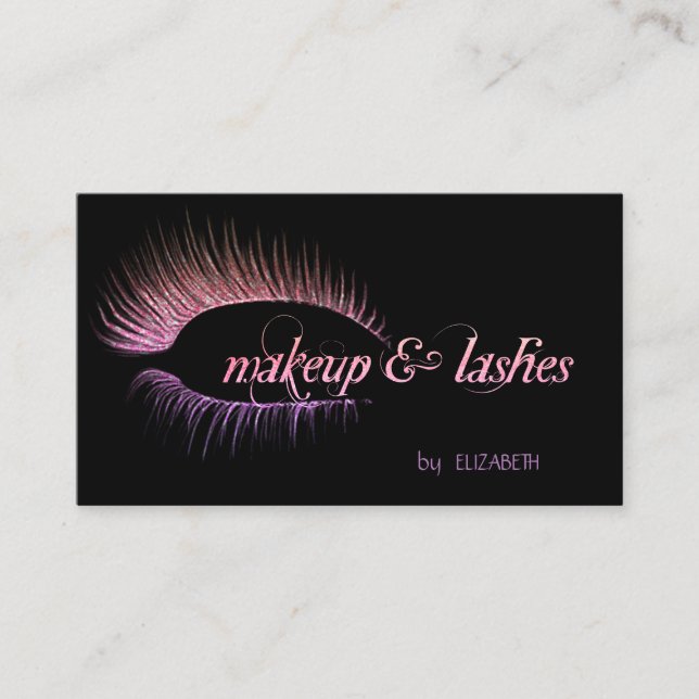 Elegant  Modern Black, Glitter Faux Lashes, Makeup Business Card (Front)