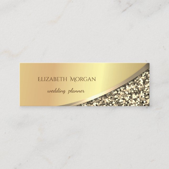 Elegant  Modern Black, Glitter , Gold Mini Business Card (Front)