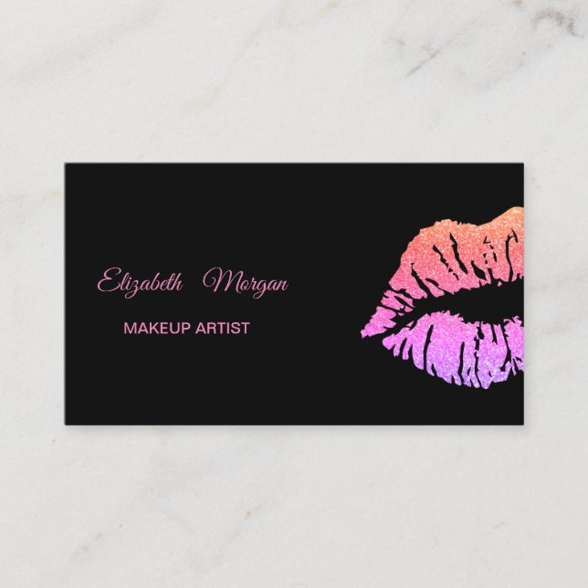Elegant Modern Black ,Glitter Lips Business Card (Front)