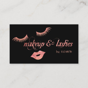 Elegant  Modern Black,Glitter Lips,Lashes,Makeup Business Card