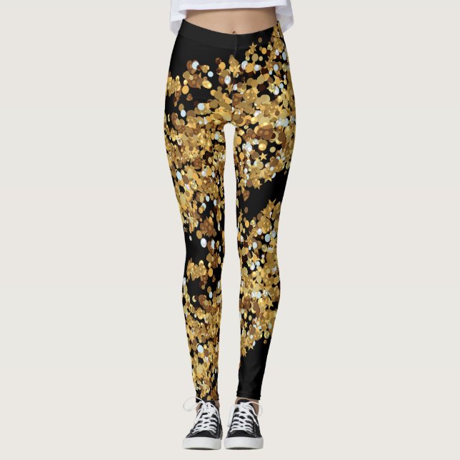 Elegant Modern Black Glitter Sparkles Gift  Leggings (Front)