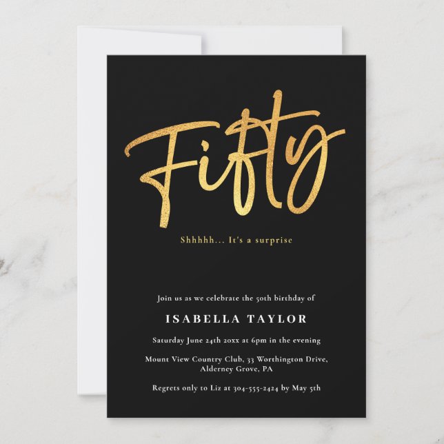 Elegant Modern Black Gold 50th Birthday Invitation (Front)