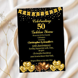 Elegant Modern Black&Gold 50th Wedding Anniversary Invitation
