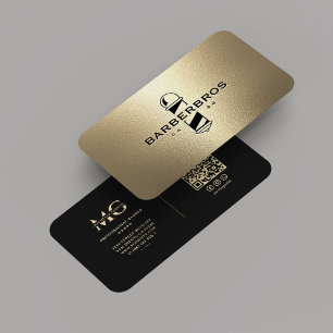 Elegant Modern Black Gold Barber Barbershop  Business Card