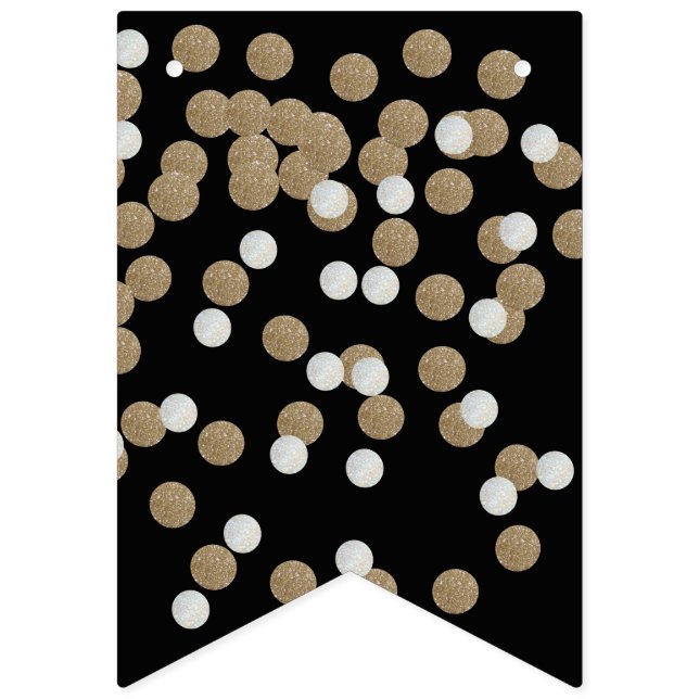 elegant modern Black Gold Confetti Holiday Party Bunting (First Flag)