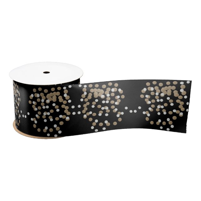 elegant modern Black Gold Confetti Holiday Party Satin Ribbon (Spool)