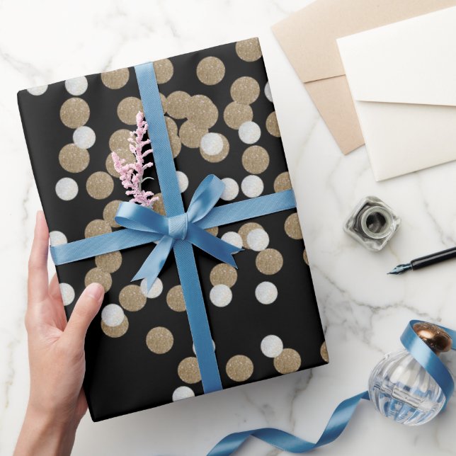 elegant modern Black Gold Confetti Holiday Party Wrapping Paper (Gifting)
