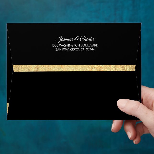 Elegant Modern Black & Gold Foil Wedding Envelope (Hand)