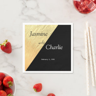 Elegant Modern Black & Gold Foil Wedding Napkin