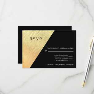 Elegant Modern Black & Gold Foil Wedding RSVP Card