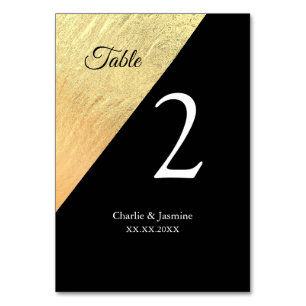 Elegant Modern Black & Gold Foil Wedding Table Number