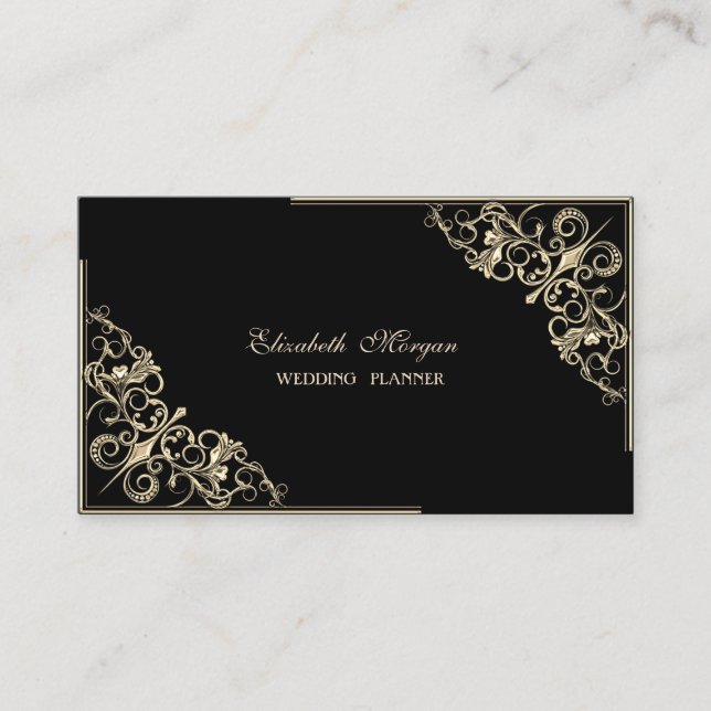 Elegant Modern,Black,Gold Frame Business Card (Front)