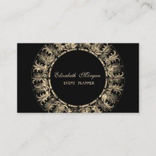 Elegant Modern,Black,Gold Frame Swirls Business Card