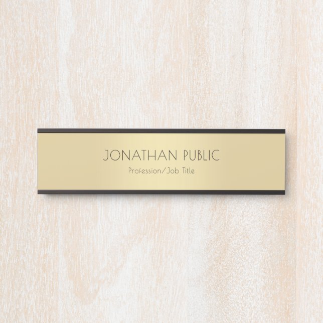 Elegant Modern Black Gold Glamour Template Door Sign (Front)