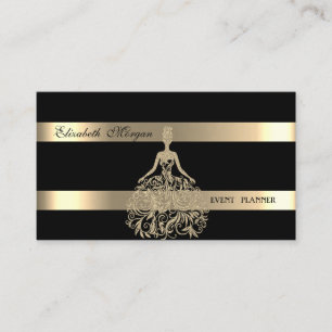 Elegant Modern,Black,Gold Glitter Dress, Striped Business Card