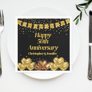 Elegant Modern Black & Gold Happy 50th Anniversary Napkin
