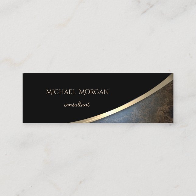 Elegant  Modern Black, Gold, Leather Look Mini Business Card (Front)