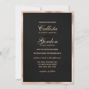 Elegant Modern Black Gold Metallic Border Wedding Invitation