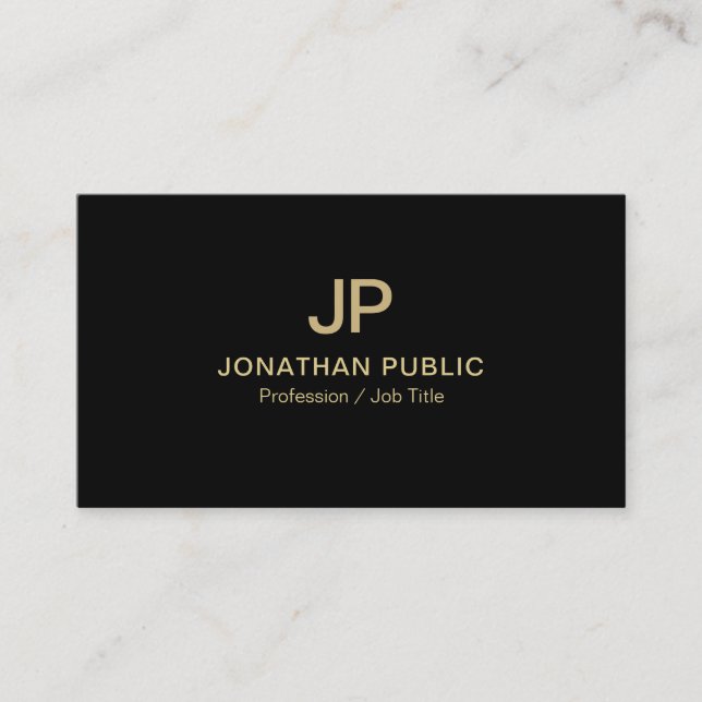 Elegant Modern Black Gold Monogram Luxury Chic Business Card (Front)