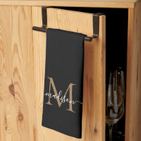 Elegant Modern  Black Gold Monogram Script Name