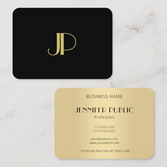 Elegant Modern Black Gold Monogram Template Business Card (Front/Back)