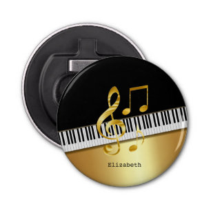 Elegant Modern Black Gold Music Notes,Piano Keys Bottle Opener
