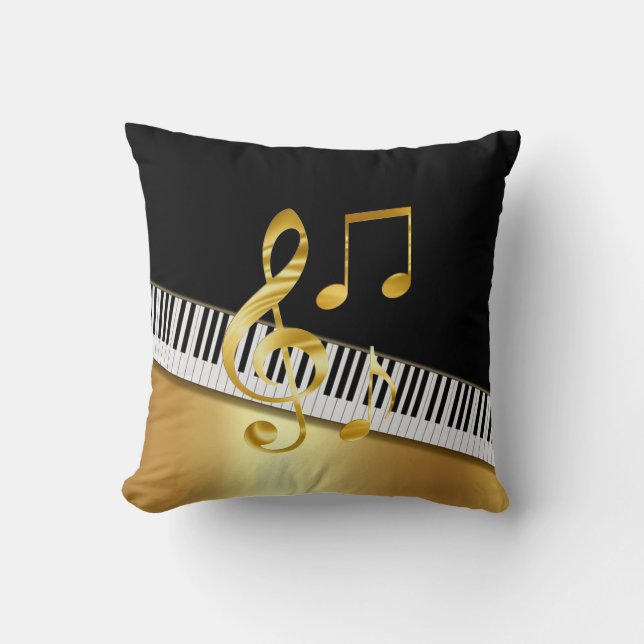 Elegant Modern Black Gold Music Notes,Piano Keys  Cushion (Front)