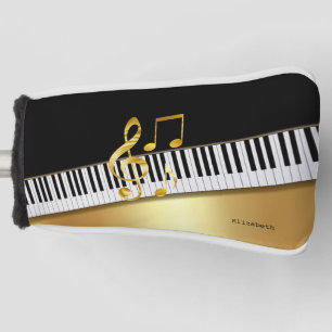 Elegant Modern Black Gold Music Notes,Piano Keys   Golf Head Cover
