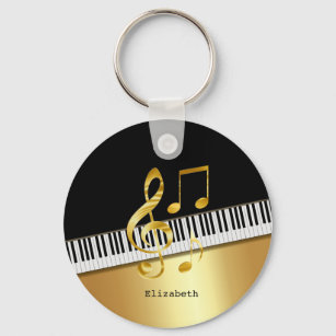 Elegant Modern Black Gold Music Notes,Piano Keys  Key Ring