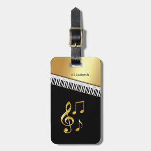 Elegant Modern Black Gold Music Notes,Piano Keys Luggage Tag