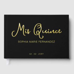 Elegant Modern Black Gold Quinceañera Guest Book