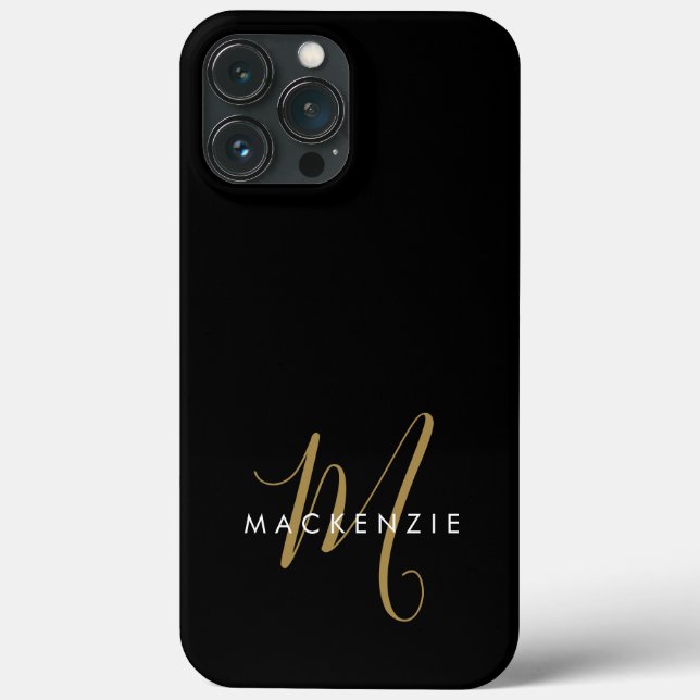 Elegant Modern Black Gold Script Monogram Case-Mate iPhone Case (Back)