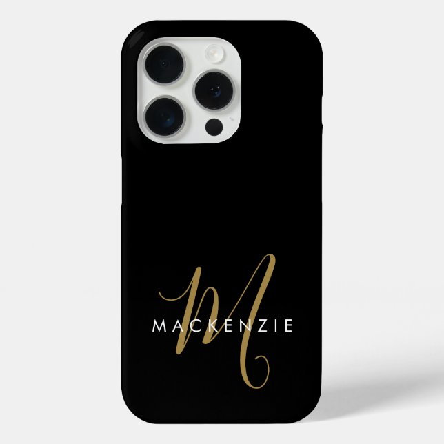 Elegant Modern Black Gold Script Monogram Case-Mate iPhone Case (Back)