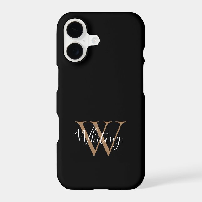 Elegant Modern Black Gold Script Monogram Name    (Back)