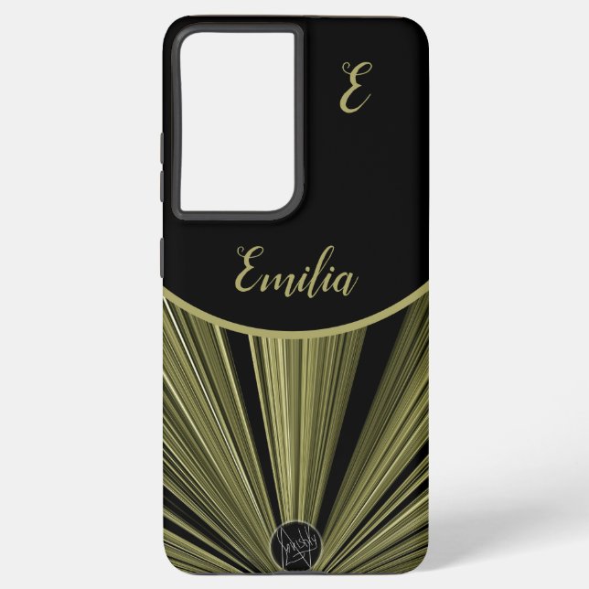 Elegant Modern Black Gold Starburst Monogram Samsung Galaxy S21 Ultra Case (Back)