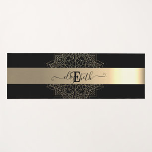 Elegant Modern Black Gold  Stripe Floral Mandala Yoga Mat