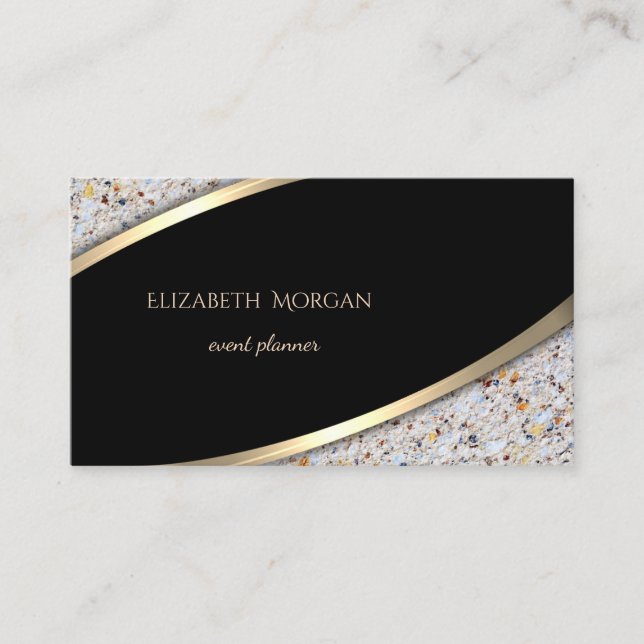 Elegant  Modern Black,Gold Stripe, Marble Business Card (Front)