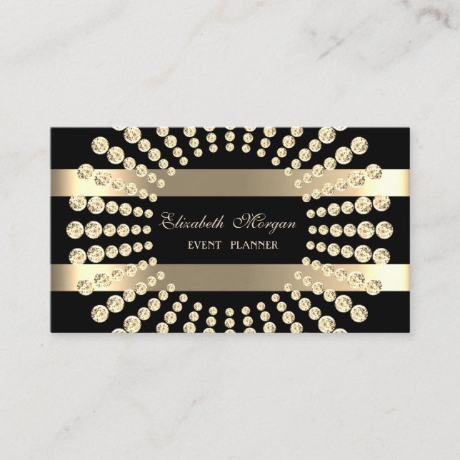 Elegant Modern,Black,Gold Striped,Diamonds Business Card (Front)
